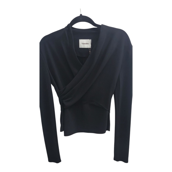 Nanushka Tops - Nanushka Black Ruched Asymmetrical Wrap Top Size 10 Black (Runs Small 8)